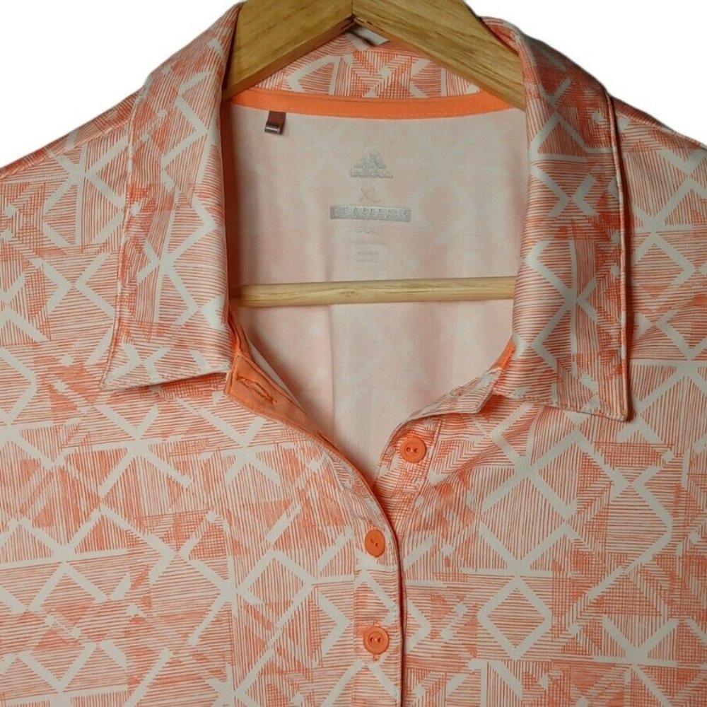 Adidas Golf Salmon White Geometric UPF 50 Long Sleeve Polo Shirt EUC XL